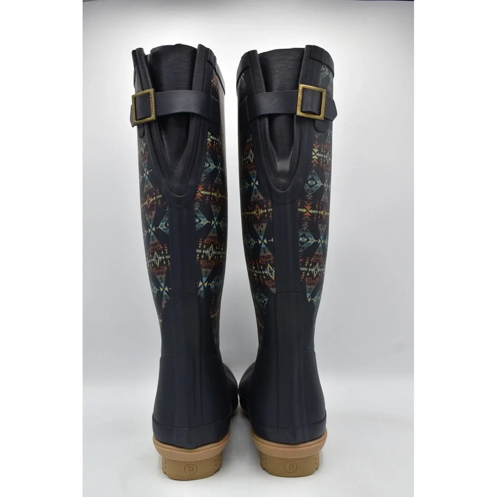 Pendleton Women Size 8 Diamond Peak Navy Harding Geometric Tall Rain Boots Shoes